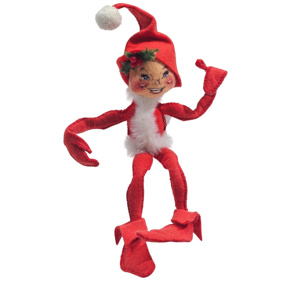 Annalee Mobilitee Christmas Elf Vintage 1957 Red Felt Poseable Doll 9 Inch Decor